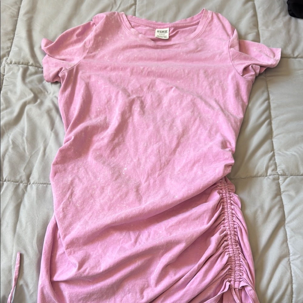 Pink Ruched T-Shirt Dress